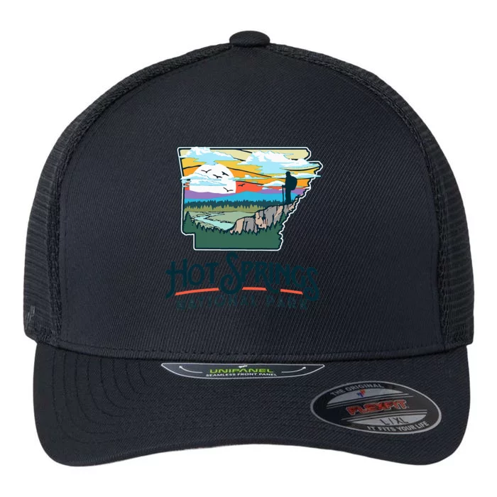 Hot Springs National Park Arkansas Nature Illustration Flexfit Unipanel Trucker Cap