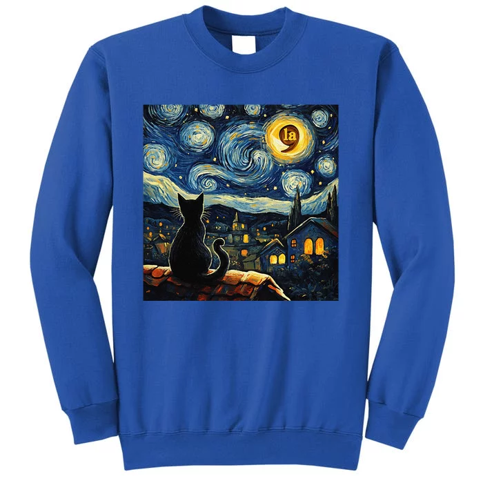 Halloween Starry Night Black Cat Comma La Kamala Harris Gift Tall Sweatshirt