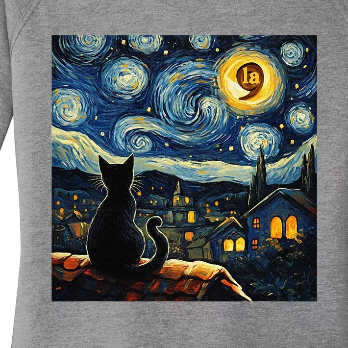 Halloween Starry Night Black Cat Comma La Kamala Harris Gift Women's Perfect Tri Tunic Long Sleeve Shirt