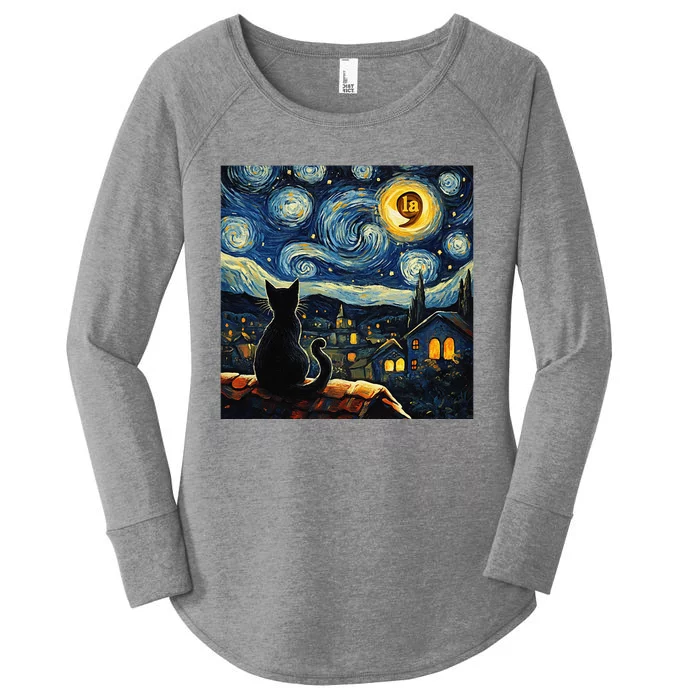 Halloween Starry Night Black Cat Comma La Kamala Harris Gift Women's Perfect Tri Tunic Long Sleeve Shirt