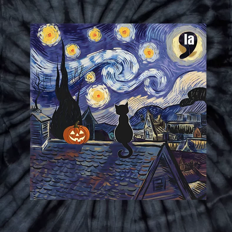 Halloween Starry Night Comma La Black Cat Kamala Harris Moon Tie-Dye T-Shirt