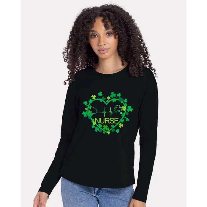 Heart Shamrock Nurse St Patricks Day Nursing Gift Womens Cotton Relaxed Long Sleeve T-Shirt