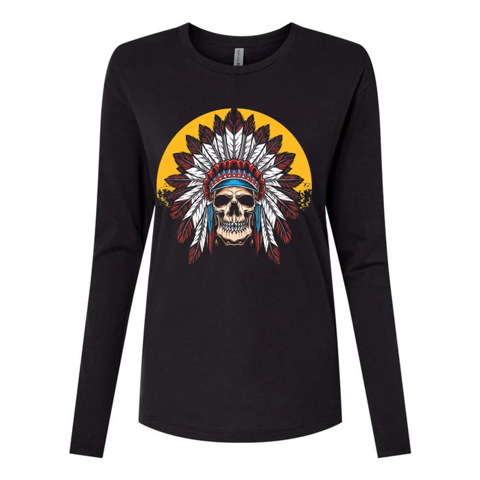 Headdress Skull Native American Heritage Native American Womens Cotton Relaxed Long Sleeve T-Shirt