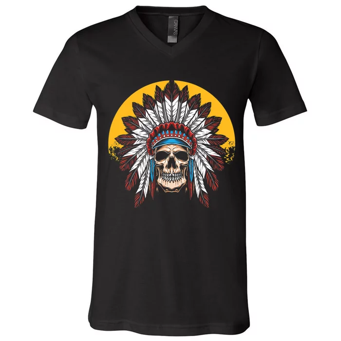 Headdress Skull Native American Heritage Native American V-Neck T-Shirt