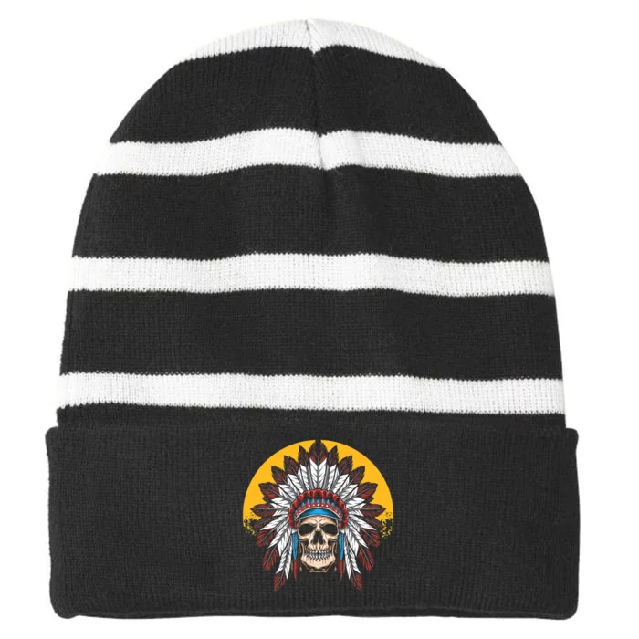 Headdress Skull Native American Heritage Native American Striped Beanie with Solid Band