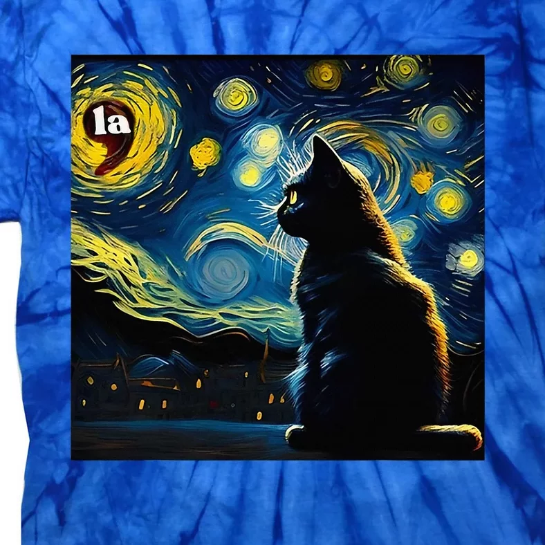 Halloween Starry Night Black Cat Comma La Kamala Harris Tie-Dye T-Shirt