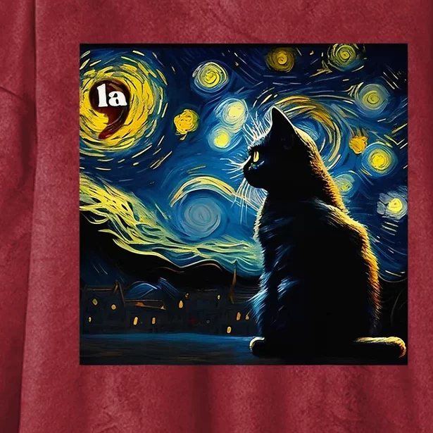 Halloween Starry Night Black Cat Comma La Kamala Harris Hooded Wearable Blanket