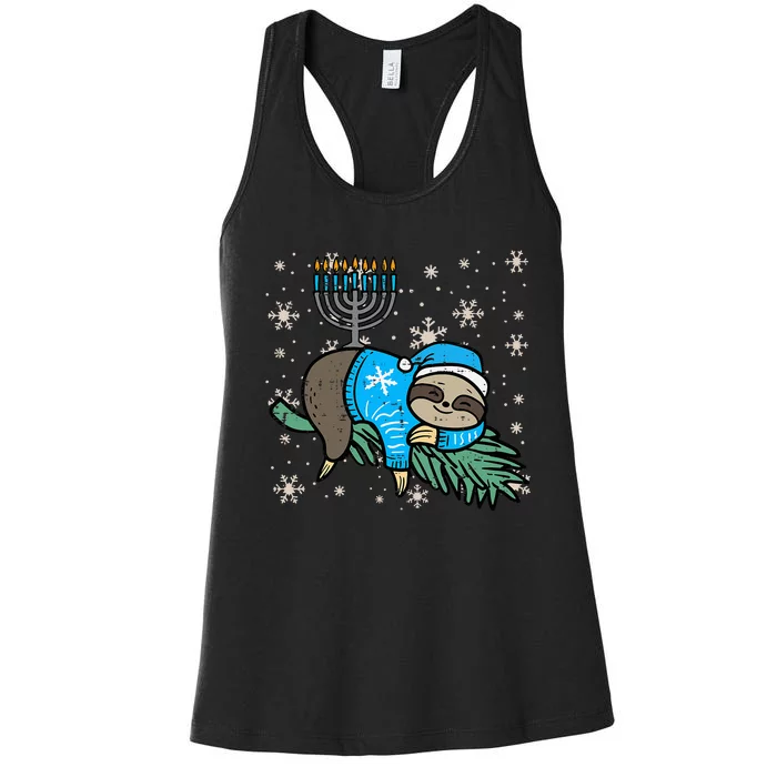 Hanukkah Sloth Nap Chanukah Jewish Women's Racerback Tank