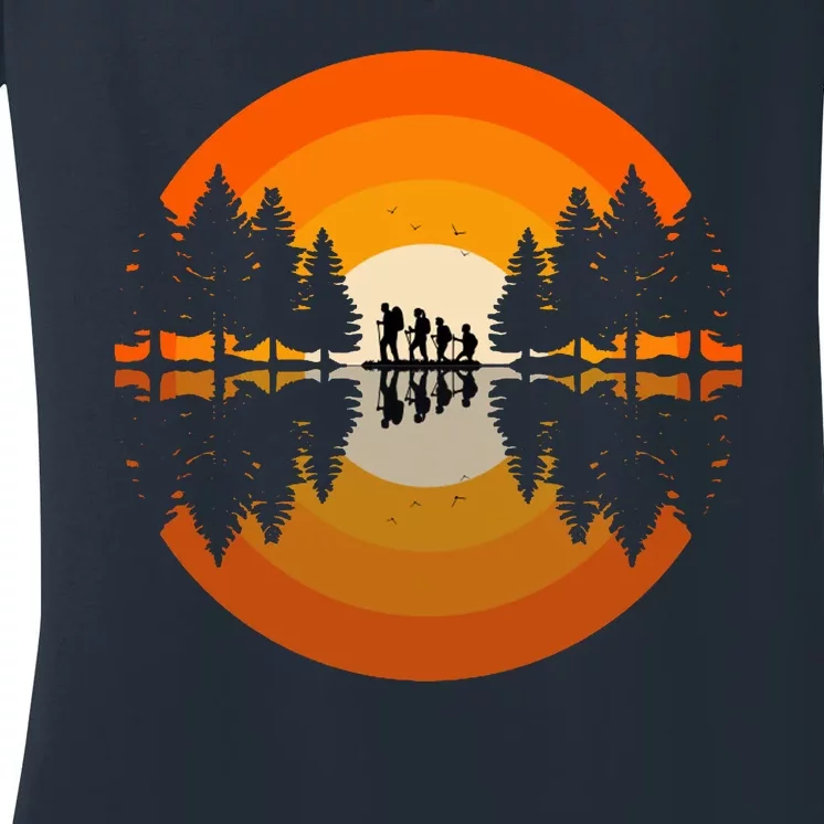 Hiker Sunset Nature Retro Gift Women's V-Neck T-Shirt