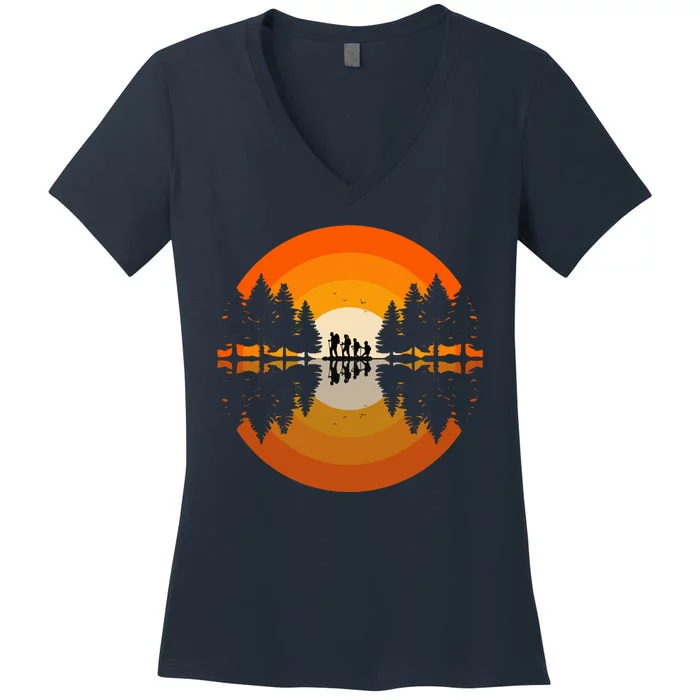 Hiker Sunset Nature Retro Gift Women's V-Neck T-Shirt