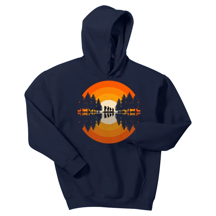 Hiker Sunset Nature Retro Gift Kids Hoodie