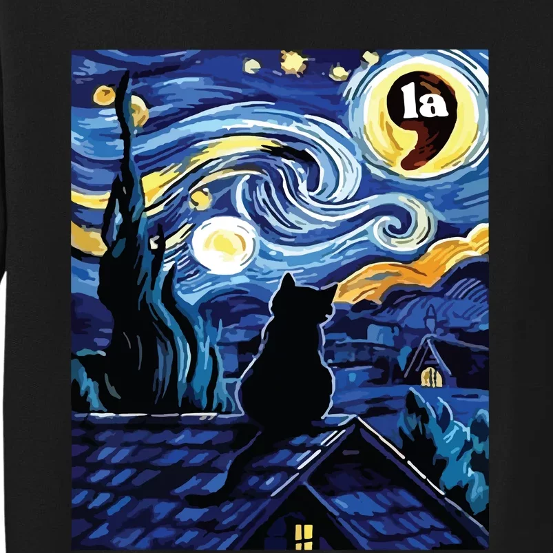 Halloween Starry Night Black Cat Comma La Kamala Harris Sweatshirt