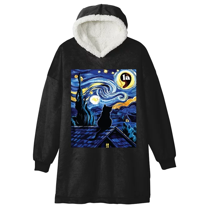 Halloween Starry Night Black Cat Comma La Kamala Harris Hooded Wearable Blanket