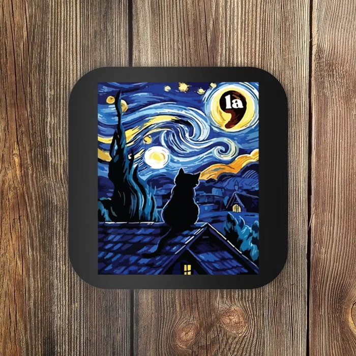 Halloween Starry Night Black Cat Comma La Kamala Harris Coaster