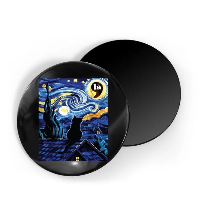 Halloween Starry Night Black Cat Comma La Kamala Harris Magnet