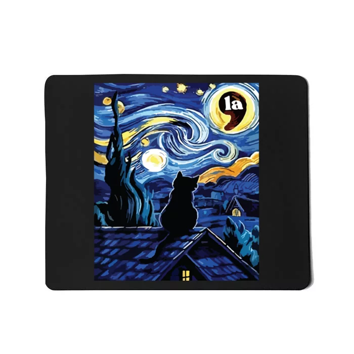 Halloween Starry Night Black Cat Comma La Kamala Harris Mousepad