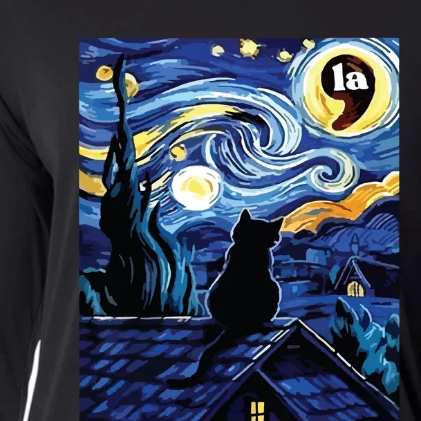 Halloween Starry Night Black Cat Comma La Kamala Harris Cooling Performance Long Sleeve Crew