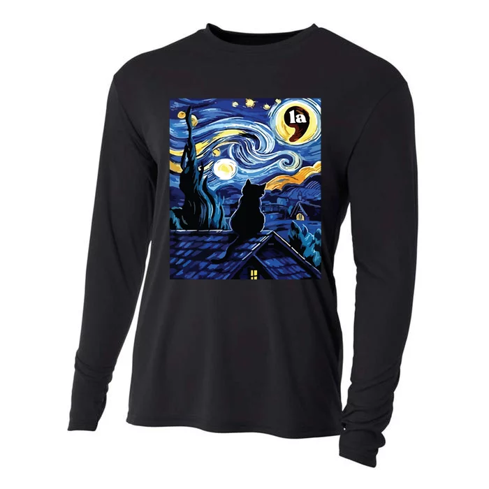 Halloween Starry Night Black Cat Comma La Kamala Harris Cooling Performance Long Sleeve Crew