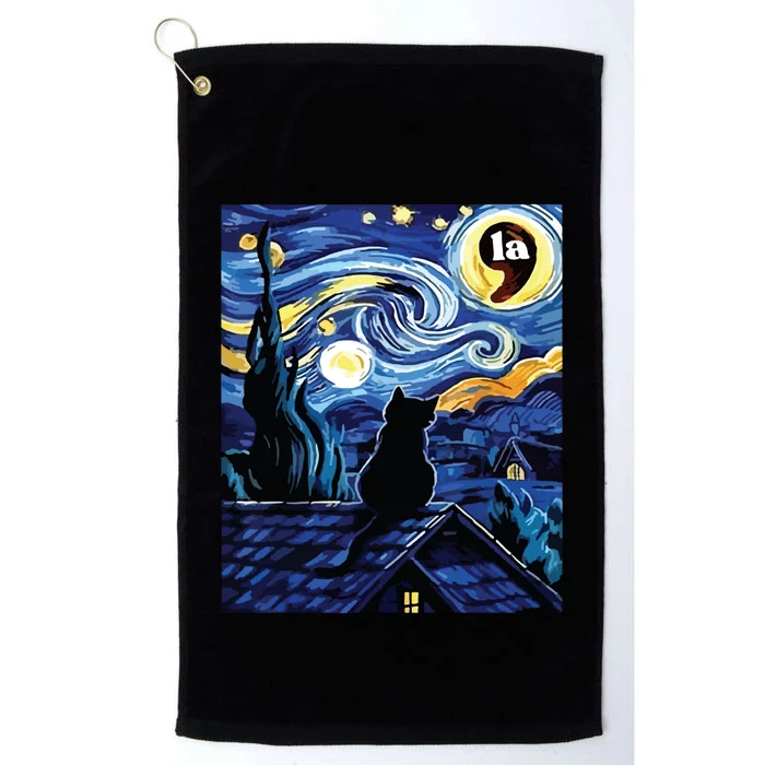 Halloween Starry Night Black Cat Comma La Kamala Harris Platinum Collection Golf Towel