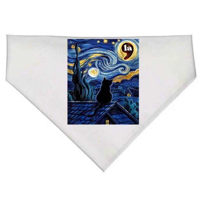 Halloween Starry Night Black Cat Comma La Kamala Harris USA-Made Doggie Bandana