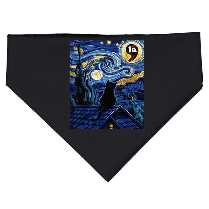 Halloween Starry Night Black Cat Comma La Kamala Harris USA-Made Doggie Bandana