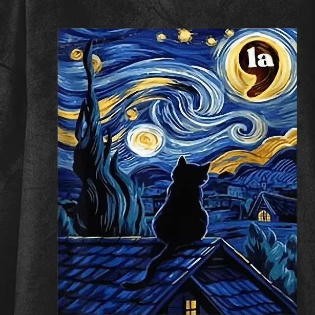 Halloween Starry Night Black Cat Comma La Kamala Harris Hooded Wearable Blanket