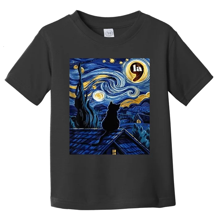 Halloween Starry Night Black Cat Comma La Kamala Harris Toddler T-Shirt