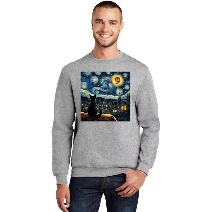 Halloween Starry Night Black Cat Comma La Kamala Harris Tall Sweatshirt