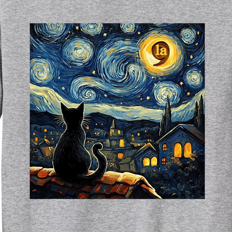 Halloween Starry Night Black Cat Comma La Kamala Harris Tall Sweatshirt