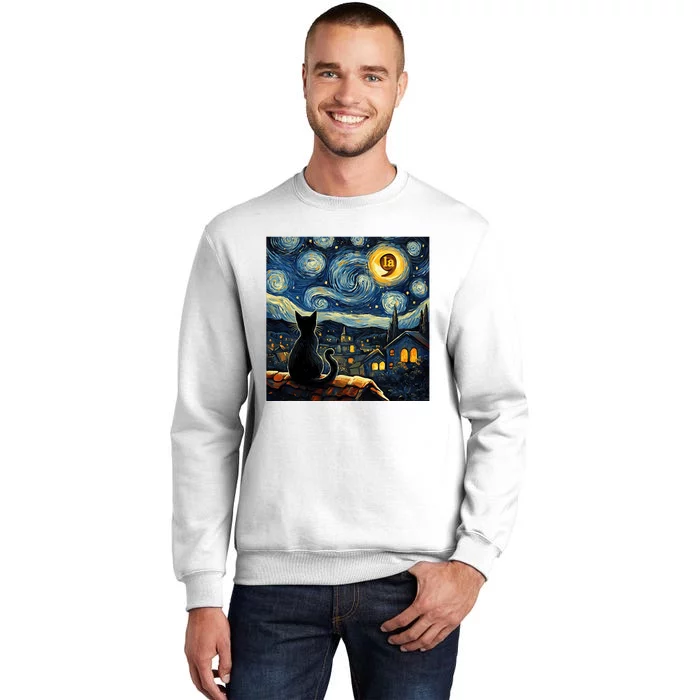 Halloween Starry Night Black Cat Comma La Kamala Harris Sweatshirt