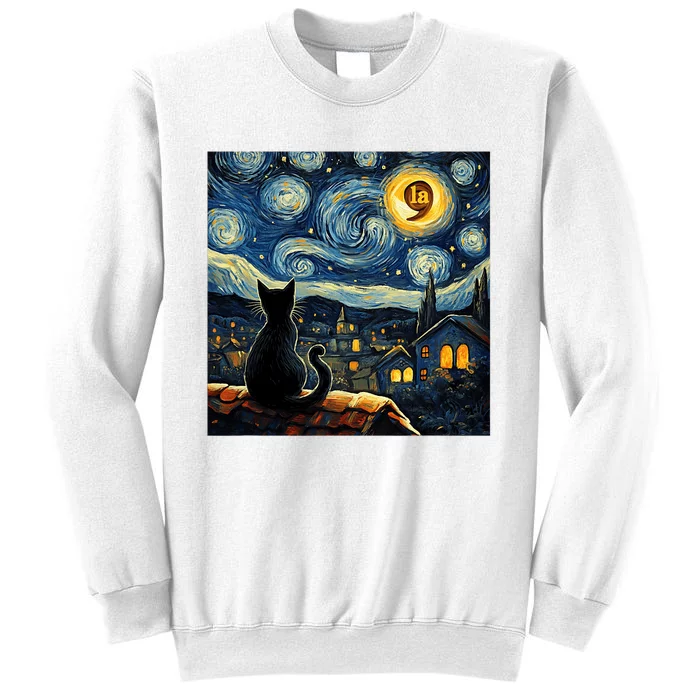 Halloween Starry Night Black Cat Comma La Kamala Harris Sweatshirt