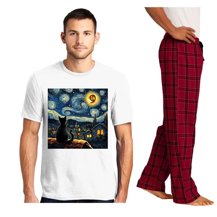 Halloween Starry Night Black Cat Comma La Kamala Harris Pajama Set