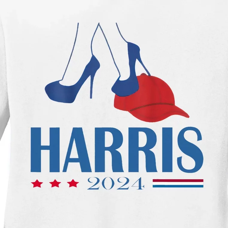 Heels Stepping On Red Maga Hat Election 2024 Ladies Long Sleeve Shirt