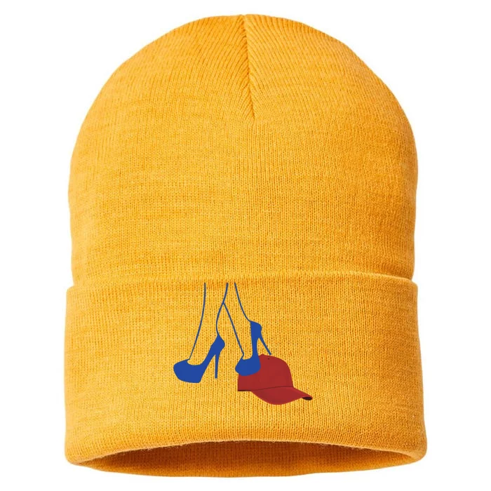 Heels Stepping On Red Hat Sustainable Knit Beanie