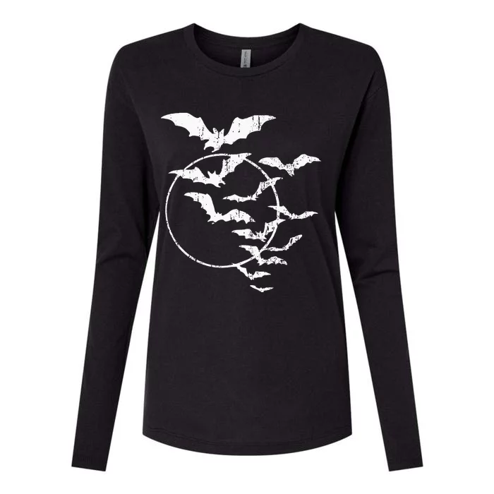 Halloween Swarm Of Bats Full Moon Spooky Vintage Art Graphic Womens Cotton Relaxed Long Sleeve T-Shirt