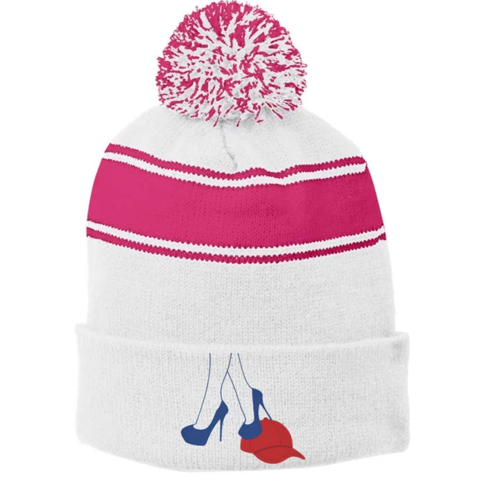 Heels Stepping On Red Maga Hat Election 2024 Stripe Pom Pom Beanie