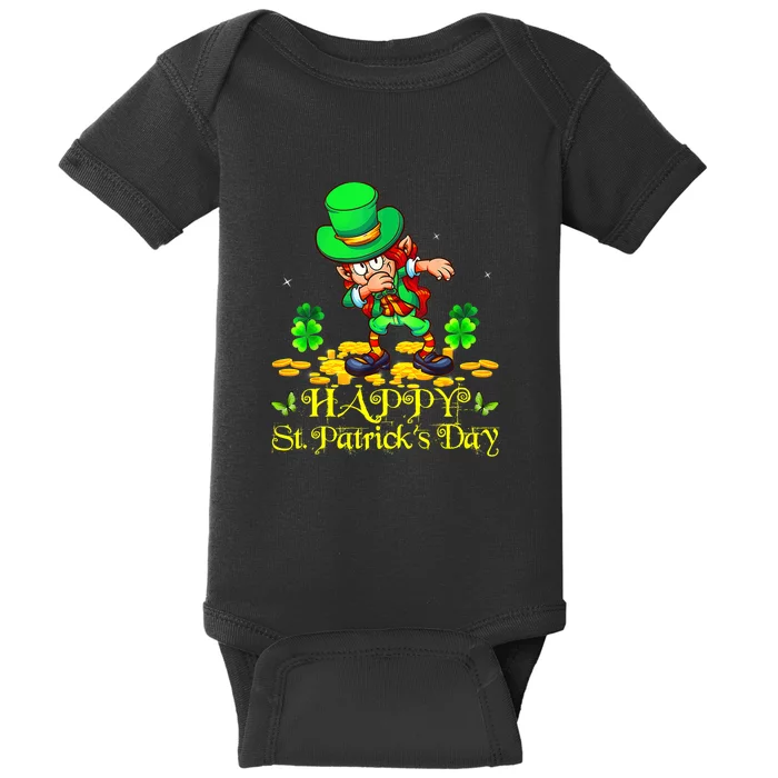 Happy St. Patrick Day Leprechaun Dabbing Ireland Flag Baby Bodysuit