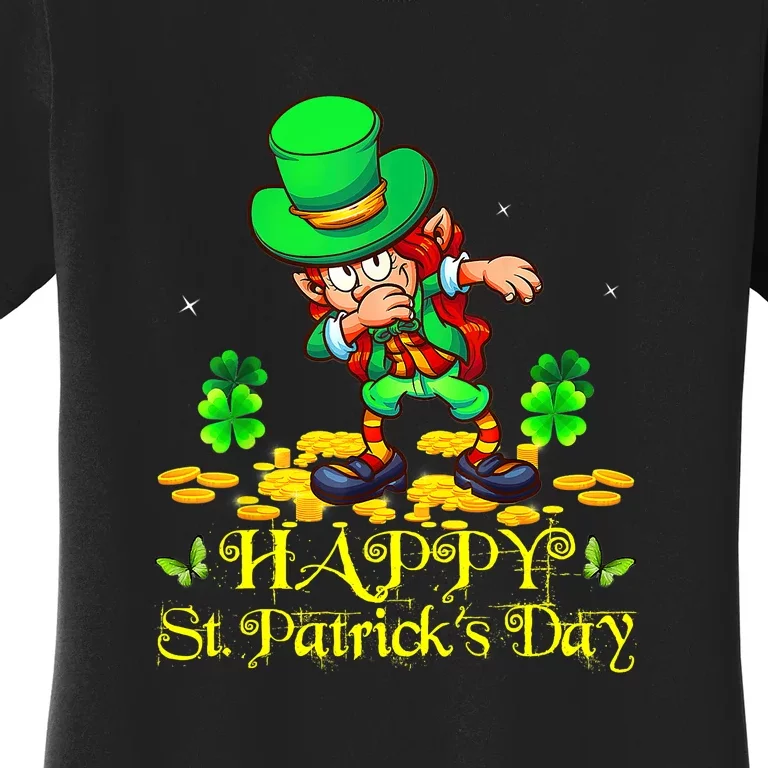 Happy St. Patrick Day Leprechaun Dabbing Ireland Flag Women's T-Shirt