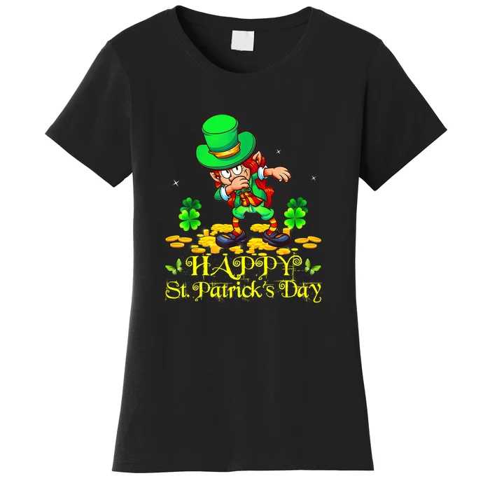 Happy St. Patrick Day Leprechaun Dabbing Ireland Flag Women's T-Shirt