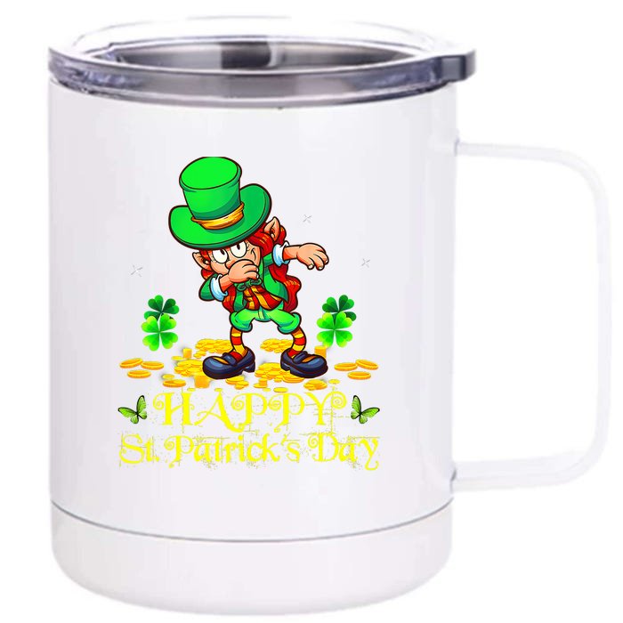 Happy St. Patrick Day Leprechaun Dabbing Ireland Flag Front & Back 12oz Stainless Steel Tumbler Cup