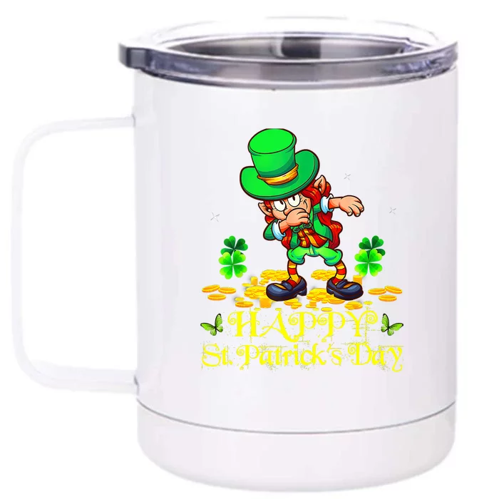 Happy St. Patrick Day Leprechaun Dabbing Ireland Flag Front & Back 12oz Stainless Steel Tumbler Cup