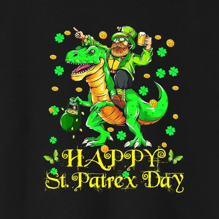 Happy St. Patrick Patrex Day Leprechaun Riding T Rex Drunker Women's Crop Top Tee