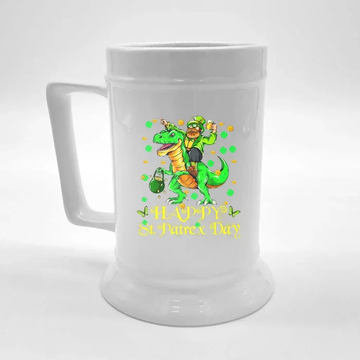 Happy St. Patrick Patrex Day Leprechaun Riding T Rex Drunker Front & Back Beer Stein