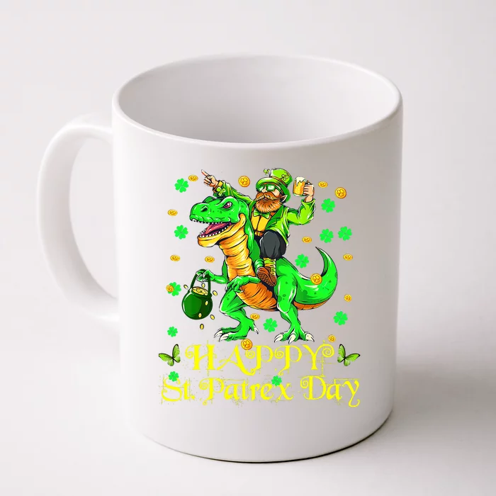 Happy St. Patrick Patrex Day Leprechaun Riding T Rex Drunker Front & Back Coffee Mug