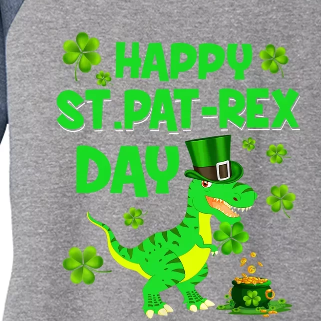 Happy St Pat Rex Day Dinosaur Irish Shamrock St Patricks Day Women's Tri-Blend 3/4-Sleeve Raglan Shirt