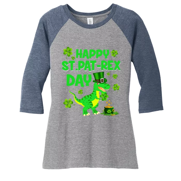 Happy St Pat Rex Day Dinosaur Irish Shamrock St Patricks Day Women's Tri-Blend 3/4-Sleeve Raglan Shirt