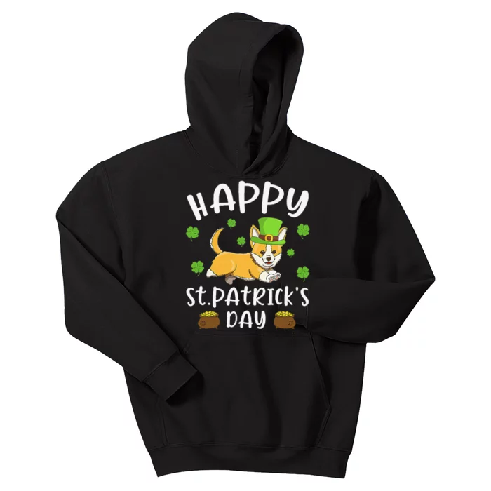 Happy St Patrick's Day Funy Saint Patricks Corgi Dog Kids Hoodie