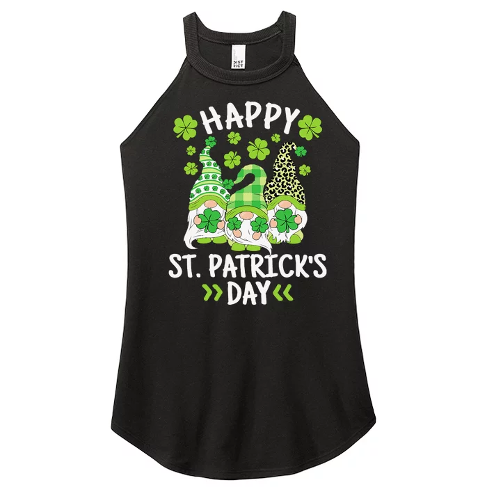 Happy St Patricks Day Gnome Leopard Shamrock Irish Gnomes Women’s Perfect Tri Rocker Tank