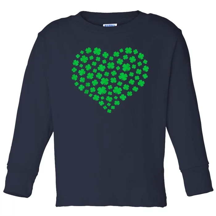 Heart St Patricks Day Shamrock Irish Toddler Long Sleeve Shirt