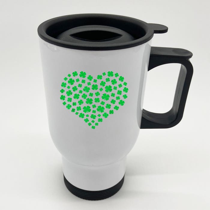 Heart St Patricks Day Shamrock Irish Front & Back Stainless Steel Travel Mug